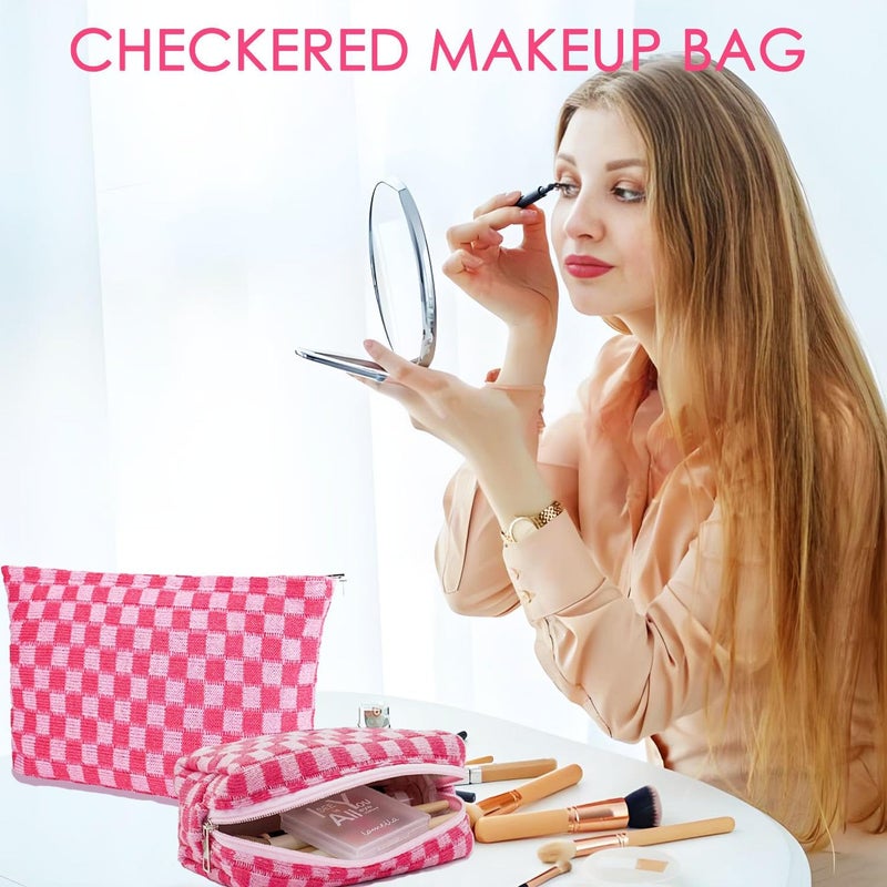 Fammart Travel Makeup Bag, Checkered Cosmetic Bag Make Up Organizer Case for Women, Small Toiletry Bag Skincare Pouch for Toiletries Accessories Brushes, 2PCS - Image 2